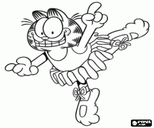 Garfield as a ballet dancer with an elegant tutu coloring page