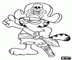 Garfield dressed as a pirate with a wooden leg coloring page