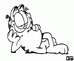 Garfield the cat resting quietly lying on the floor coloring page
