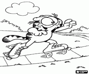 Garfield with his roller skates in the park coloring page