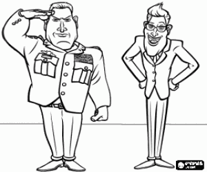 General Monger doing the military salute in front of President Hathaway coloring page