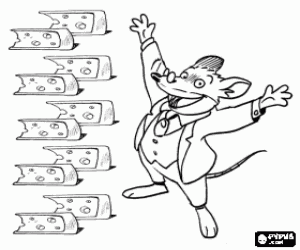 Geronimo Stilton, the mouse journalist very happy with the cheese coloring page