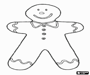 Gingerbread man, a cookie or biscuit made of gingerbread coloring page