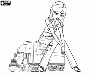 Ginormica sitting on a truck trailer coloring page
