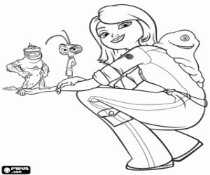Ginormica with BOB, Dr. Crockroach and The Missing Link coloring page
