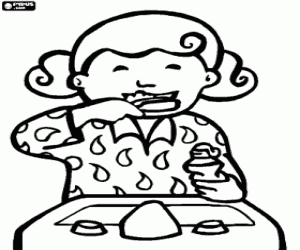 Girl brushing her teeth, an essential practice to dental health coloring page
