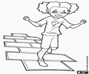 Girl playing hopscotch coloring page