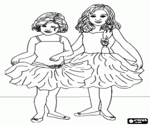 Girls with tutus and slippers ready for ballet class coloring page