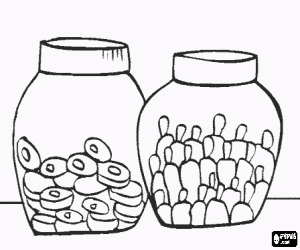Glass containers with different kinds of candy coloring page