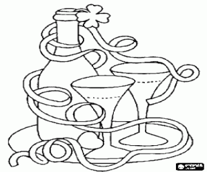Glasses and bottle with a streamer on the evening of New Year coloring page