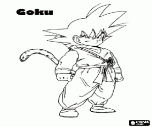 Goku or Son Goku, a martial arts expert child with tail and superhuman strength coloring page