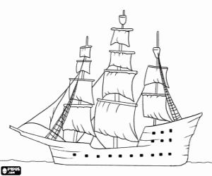 Great sailboat or three-masted caravel coloring page