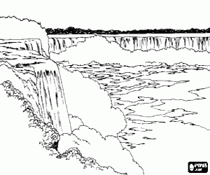Great waterfall with its many falls and clouds of steam rising coloring page