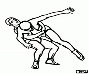 Greco-Roman wrestling combat, two wrestlers on the mat coloring page