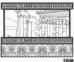 Greek temple of the corinthian order, the capitals of the columns with acanthus leaves coloring page