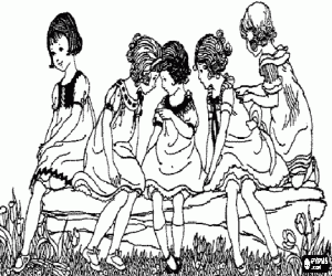 Group of friends, girls making confidences coloring page