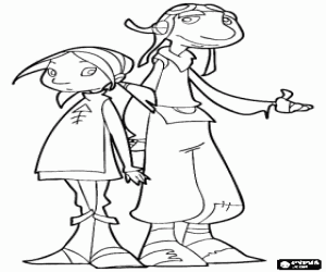 Gwizdo and Zaza, the girl who has a dream of becoming a dragon hunter coloring page