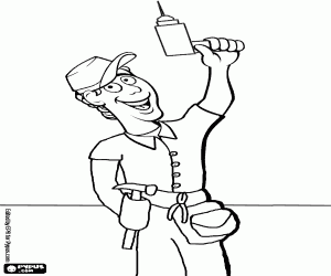 Handyman prepared to work with the drill and the other tools coloring page