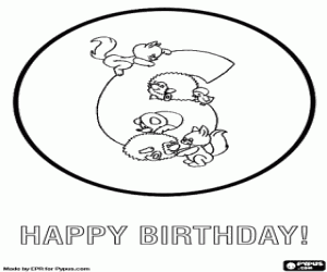 Happy Birthday with animals, and is 6 years coloring page
