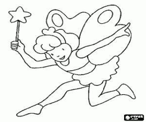Happy little fairy with her magic wand coloring page