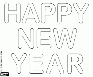Happy New Year sign with big letters coloring page