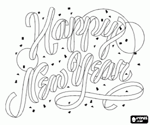Happy New Year with letters made with serpentine coloring page