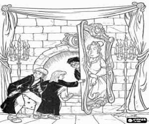 Harry Potter and his friends going through a secret door coloring page