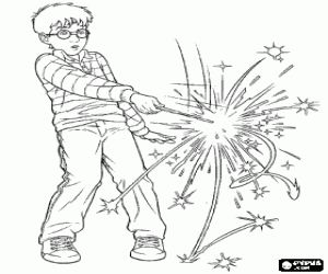 Harry Potter practicing with the magic wand  coloring page