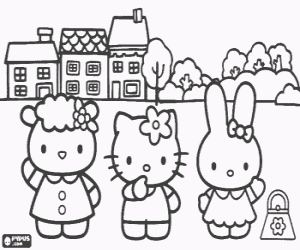 Hello Kitty and her friends Cathy and Fifi coloring page