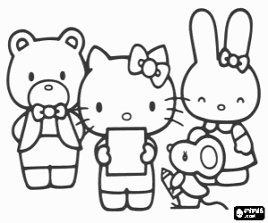 Hello Kitty at the school with her friends Cathy, Tippy and Joey coloring page