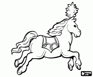 Horse in the circus spectacle with the feathers on the head coloring page