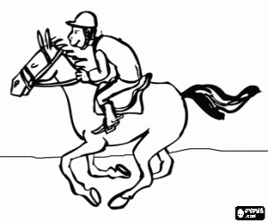 Horseback Riding - Galloping horse with the jockey coloring page