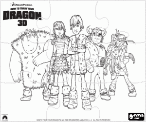 How to Train Your Dragon puzzle - The group of young Vikings of the tribe coloring page