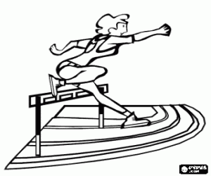 Hurdling, athlet crossing over the hurdle barrier coloring page