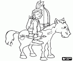 Indian on horseback with his paintings of war and his bow and arrows coloring page