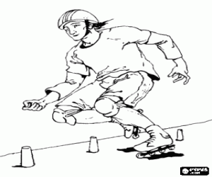 Inline roller skater on a slalom course coloring page