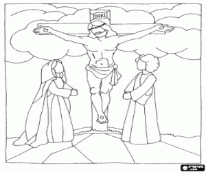 Jesus on the cross on Mount Calvary coloring page