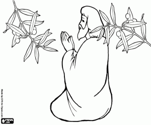 Jesus praying on the Mount of Olives coloring page