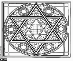 Jewish geometric ornament on the basis of the Star of David coloring page