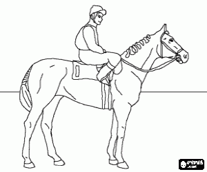 Jockey riding on his horse before the race start coloring page