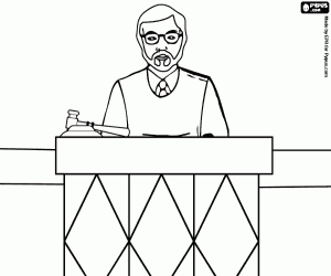 Judge or magistrate in court during a trial coloring page