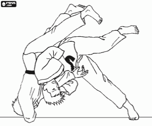 Judo practioners or judokas running a judo movement on the tatami  coloring page