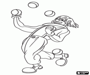 Juggler clown playing with balls coloring page