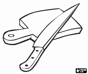 Kitchen utensils - Knife and cut wood coloring page