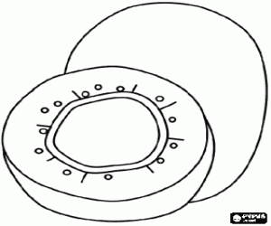 Kiwi, whole fruit and fruit divided by half coloring page