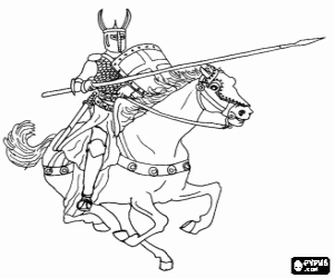 Knight launched a rapid attack against the enemy with the lance on horseback coloring page