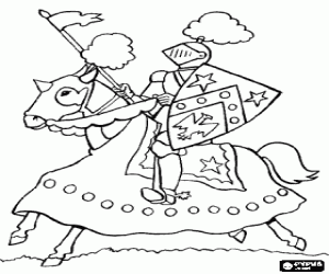 Knight on horseback, both in their best clothes coloring page