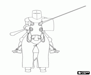 Knight with lance and horse fully protected ready for the combat coloring page