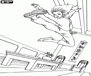 Kung Fu - Huge leap in oriental style room coloring page