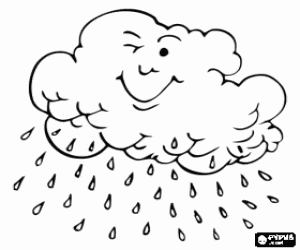Large rain cloud with the raindrops falling coloring page